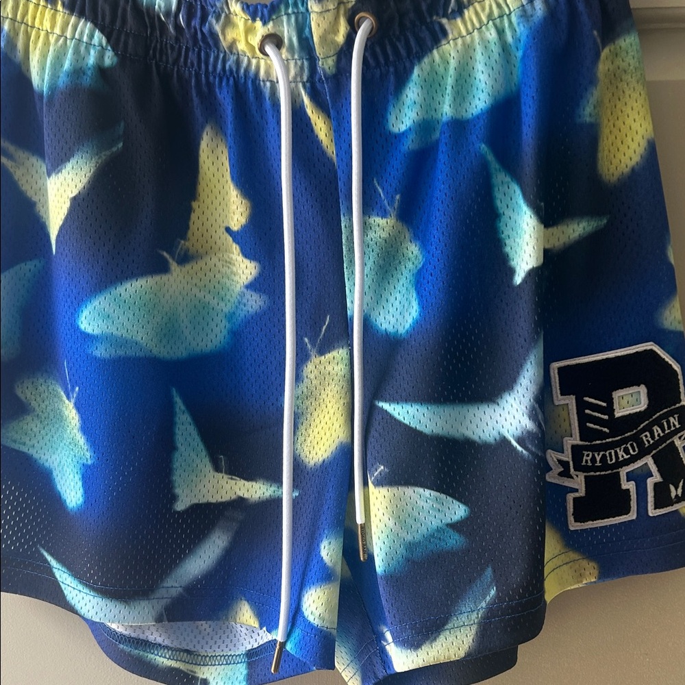 Men's Blue Shark-Print Athletic Shorts with Drawstring